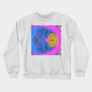 Mosaic Kaleidoscope Flower Blue Pink and Yellow Crewneck Sweatshirt